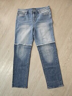 True Religion Frayed Paneled Denim Jeans Tag 30 Measures 35" Waist Two Tone Euc